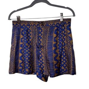 Whit 100% silk royal blue and gold high waist shorts sz 10